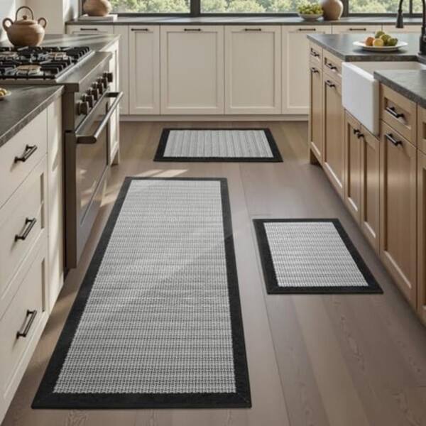 Black 3pcs 32"x20" & 32"x20" & 30"x72" Non Slip, Washable, Absorbent Indoor Kitchen Mat