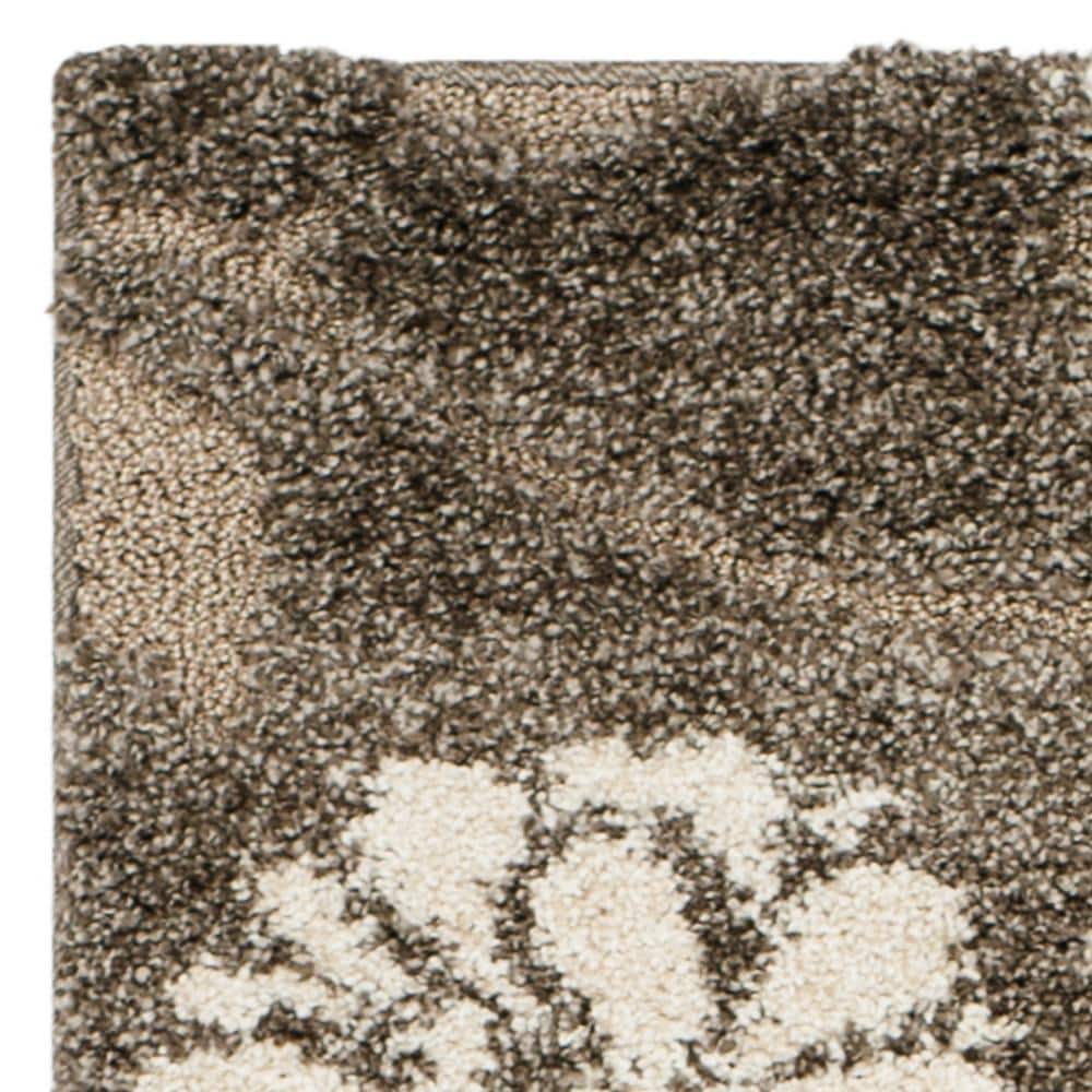 Elegant Smoke and Beige Floral Shag Runner Rug, 2'3" x 8'