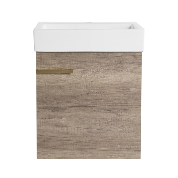 19.00 in. W x 15.00 in. D x 22.80 in. H Single Sink Wall MountedBath Vanity in Gray with White Ceramic Top