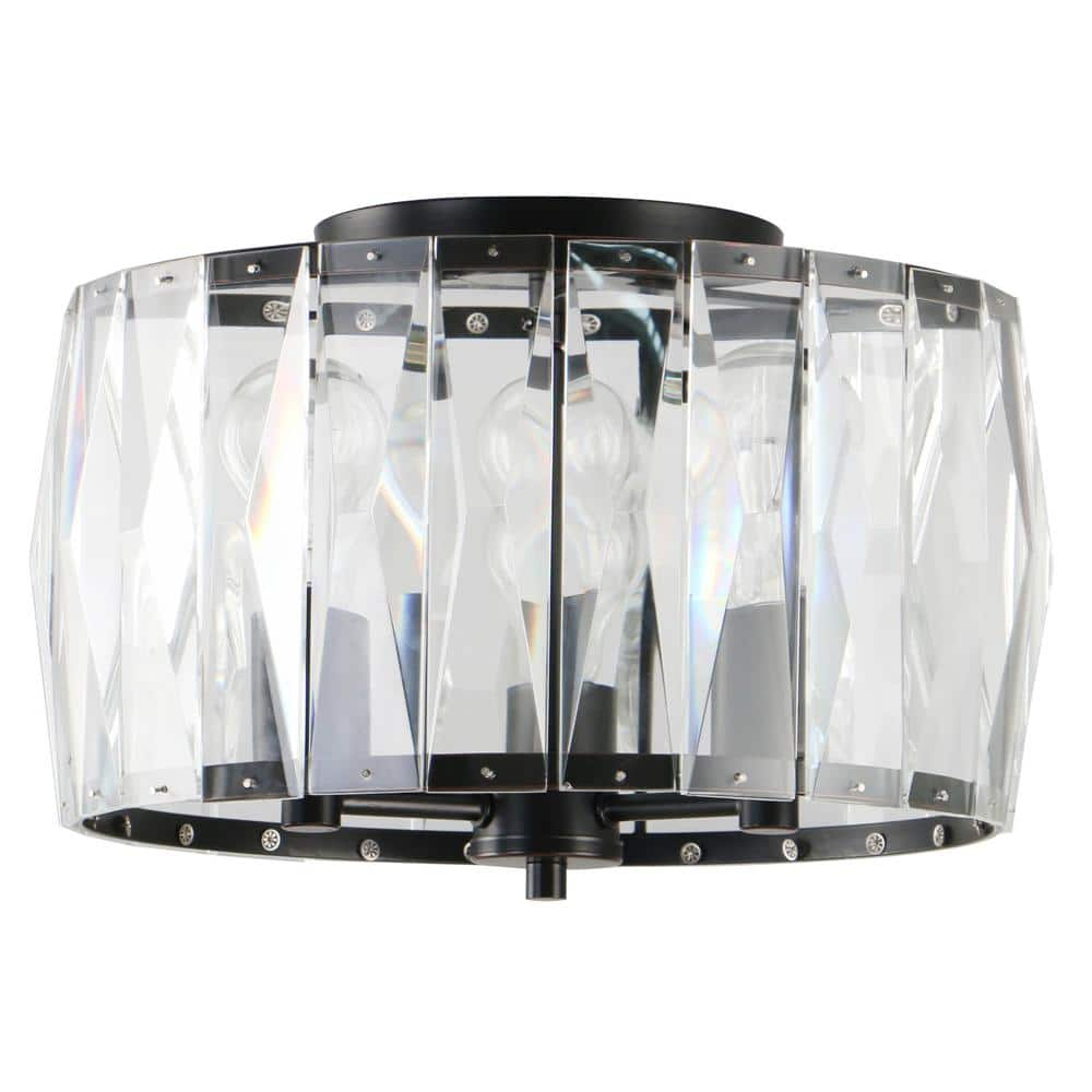 Home Decorators Collection Wesbourne 3-Light Black Flush Mount with Clear  Glass Crystal Shade DS18092 - The Home Depot