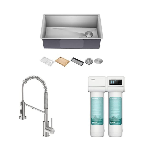 Kore 32 in. Sink, Bolden Pull-Down Faucet, and Purita 2-Stage Filtration System
