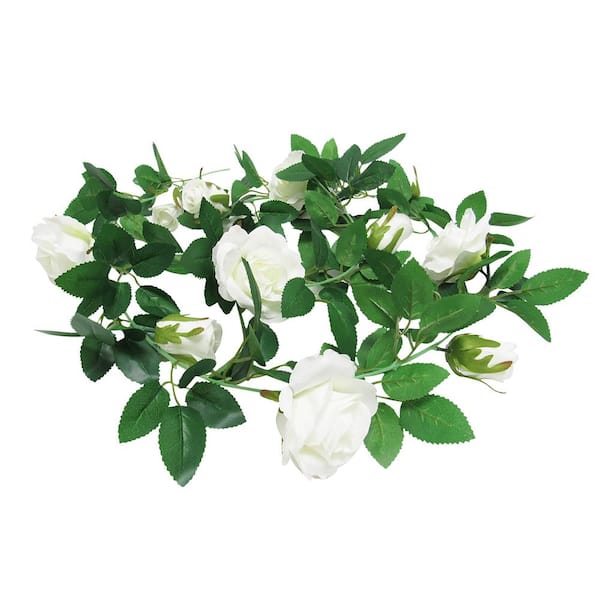 6 ft. Cream White Artificial Rose Flower Garland Hanging Vine