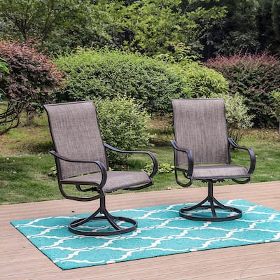Black Swivel Textilene Metal Patio Outdoor Dining Chair (2-Pack)