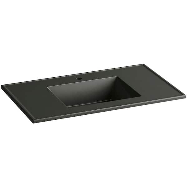 KOHLER Ceramic/Impressions 37 in. Single Faucet Hole Vitreous China Vanity Top with Basin in Thunder Grey Impressions
