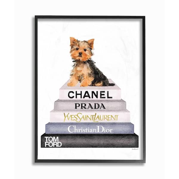Stupell Industries 11 in. x 14 in. " Watercolor High Fashion Bookstack Yorkie Dog" by Artist Amanda Greenwood Framed Wall Art
