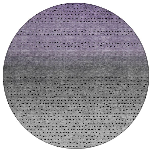 Chantille Machine Washable Indoor/Outdoor Abstract ACN2009 Purple 8 ft. x 8 ft. Round Rug
