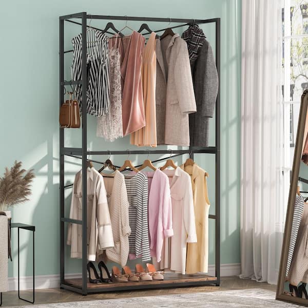 Free-Standing Closet Organizer Double Hanging Rod Clothes Garment