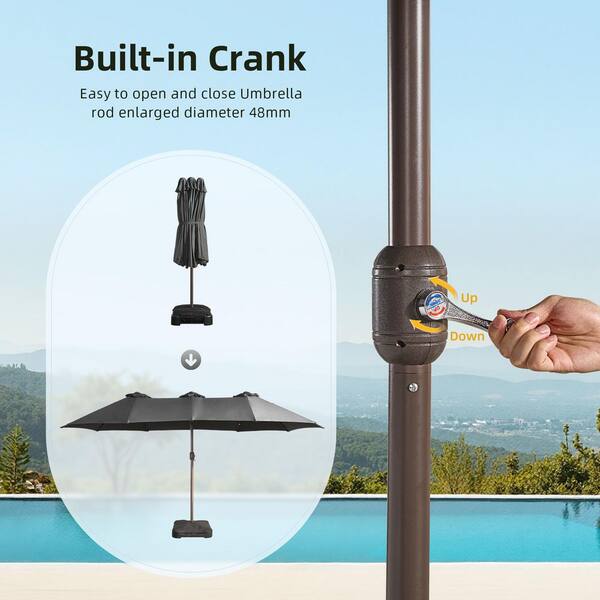 extra tall patio umbrella stand 15FT Double-Sided with Base, Extra-Large Market Umbrella W/Crank System, Grey Sided Patio Umbrella The Vented Ultimate Patio Umbrella