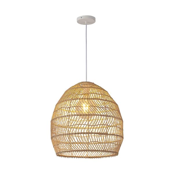 Unbranded Nature Home 100-Watt 1-Light Wood Pendant Design Bamboo Cage Shape Mini Pendant Light