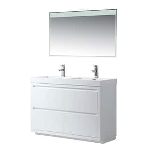 Annecy 48 in. W x 18.5 in. D x 32 in. H Bathroom Vanity in White with Double Basin Top in White Resin