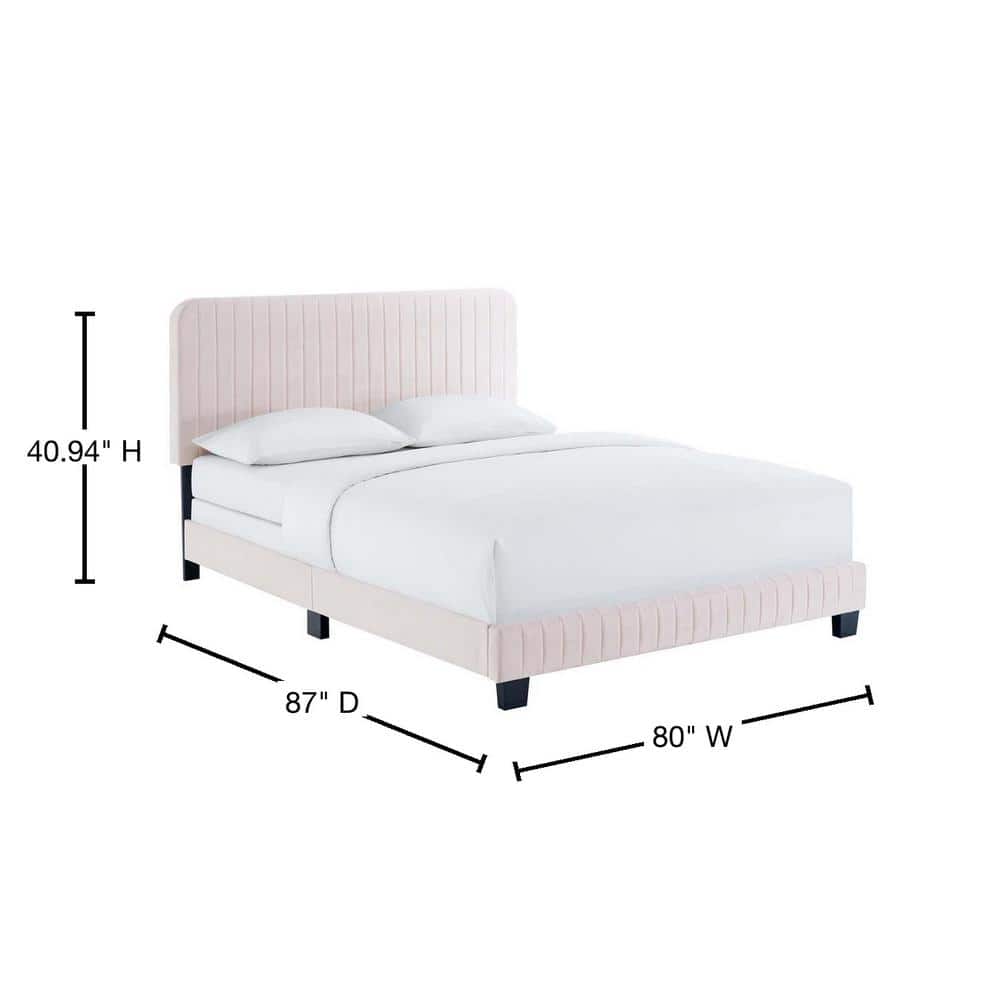 Glam Deco Elegance Channel-Tufted Velvet King Bed in Pink
