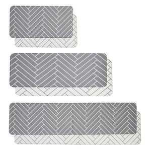 White and Gray 18 in. x 63 in. Non-Toxic PVC Double-Sided Kitchen Mat (XLarge size)