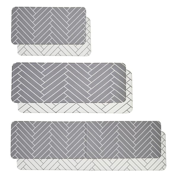 Unbranded Double-Sided White and Gray 18 in. x 63 in. PVC Non-Toxic Kitchen Floor Mat
