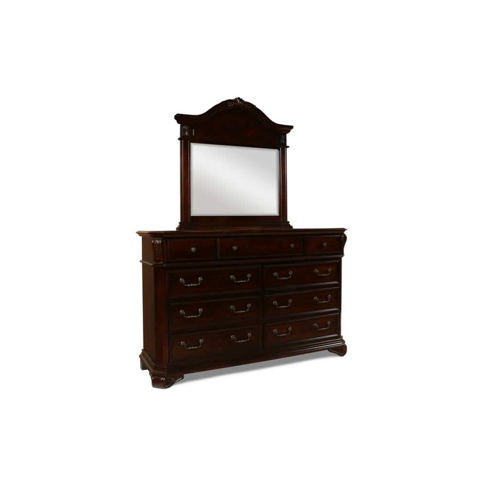 Tudor Brown Wood 66" 9-Drawer Dresser with Mirror
