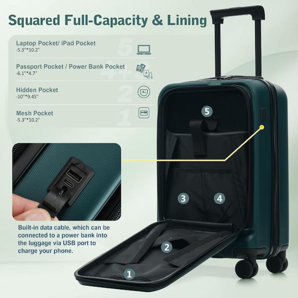 Merax 5 Bags 5-Piece Dark Green Expandable ABS Luggage Set with