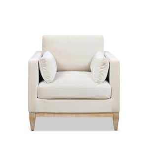 Knox 36 in. Pillow Arm Performance Velvet Modern Farmhouse Large Living Room Accent Arm Chair in French Beige