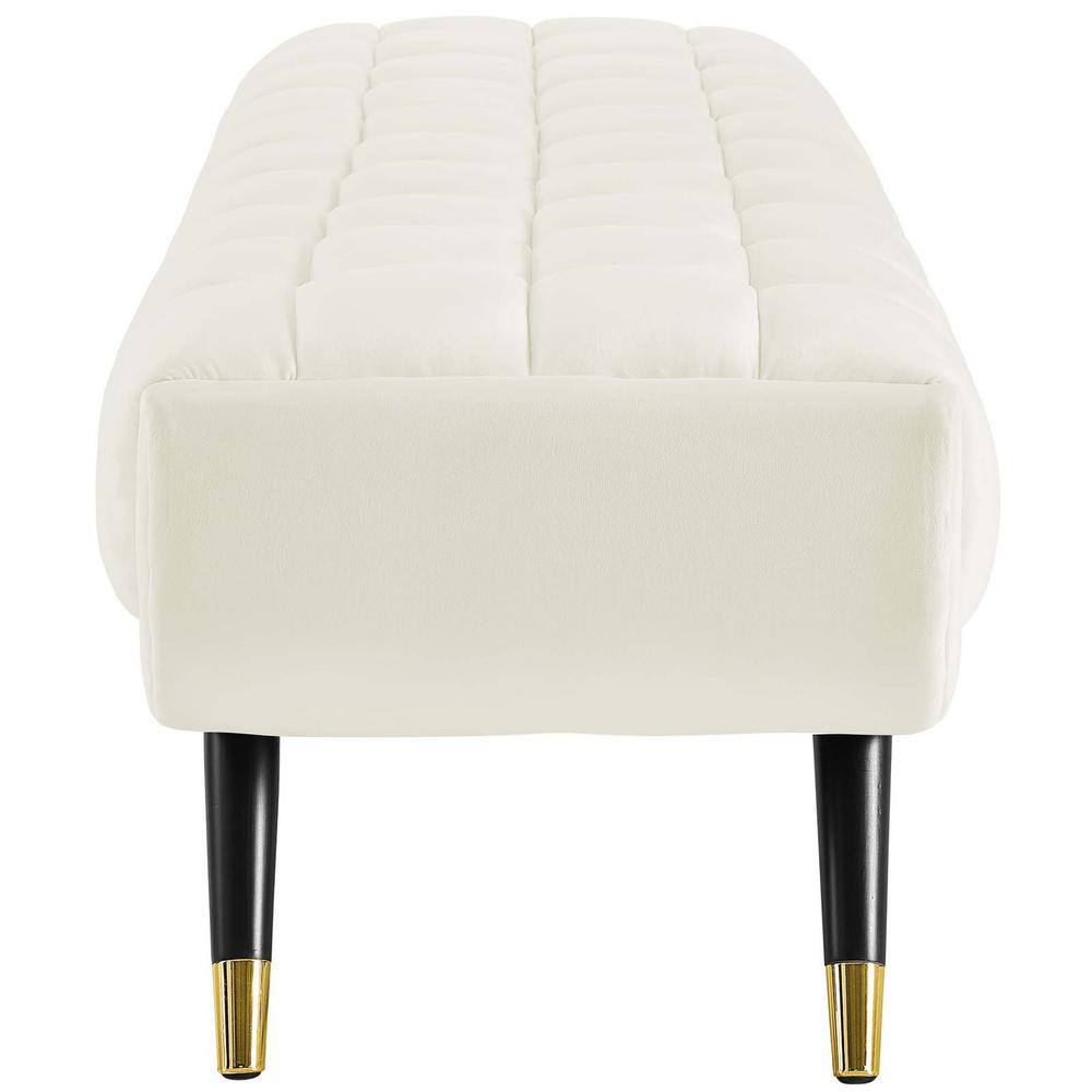 Adept 73" Ivory Velvet Tufted Bench with Black Birchwood Frame