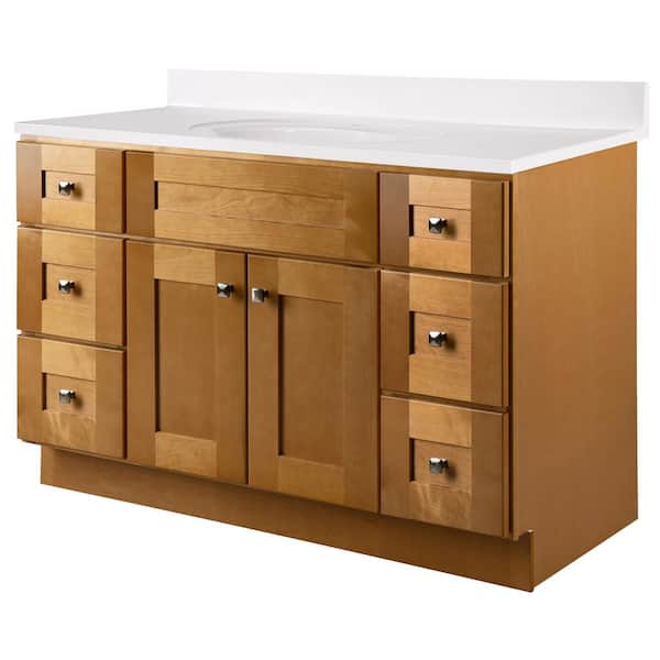 Brookings 49 in. W x 22 in. D Bath Vanity Cabinet in Modern Birch with Single Hole White Cultured Marble Top, Assembled