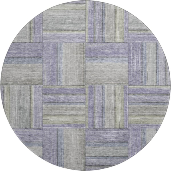 Mayfield Premium Machine Washable Abstract AMF2285 Purple 8 ft. x 8 ft. Round Rug
