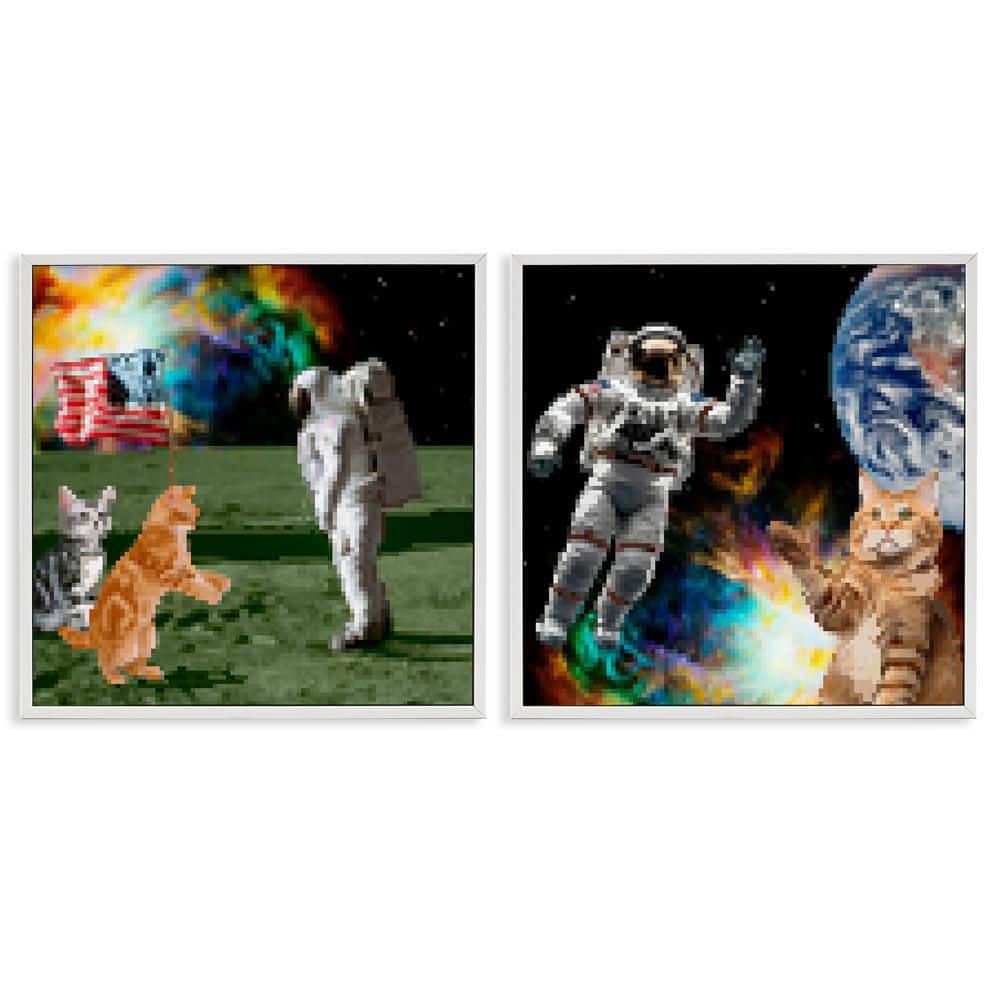 Cats and Astronauts in Space by June Erica Vess 2 Pieces White Framed Animal Giclee Art Print 12 in. x 12 in. price history on PriceWatchPro