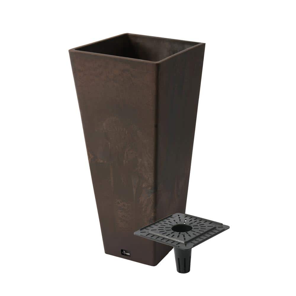 Valencia 10.5" x 24" Brown Marble Square Outdoor Planter