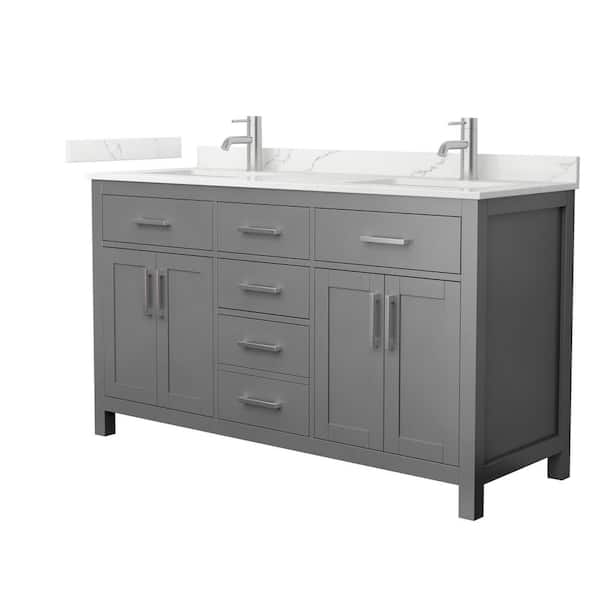 Wyndham Collection Beckett 60 in. Double Freestanding Dark Gray Bath Vanity with Giotto Quartz Top (Assembled)