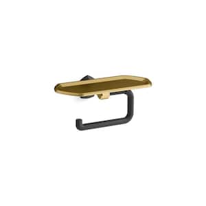 Occasion Wall Mounted Toilet Paper Holder with Tray in Matte Black with Moderne Brass Trim