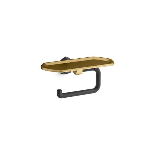 KOHLER Occasion Wall Mounted Toilet Paper Holder with Tray in Matte Black with Moderne Brass Trim