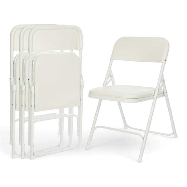 Lucille Collection Ultra Light Plastic Card Table Folding Chair, Bright White, Pack of 4