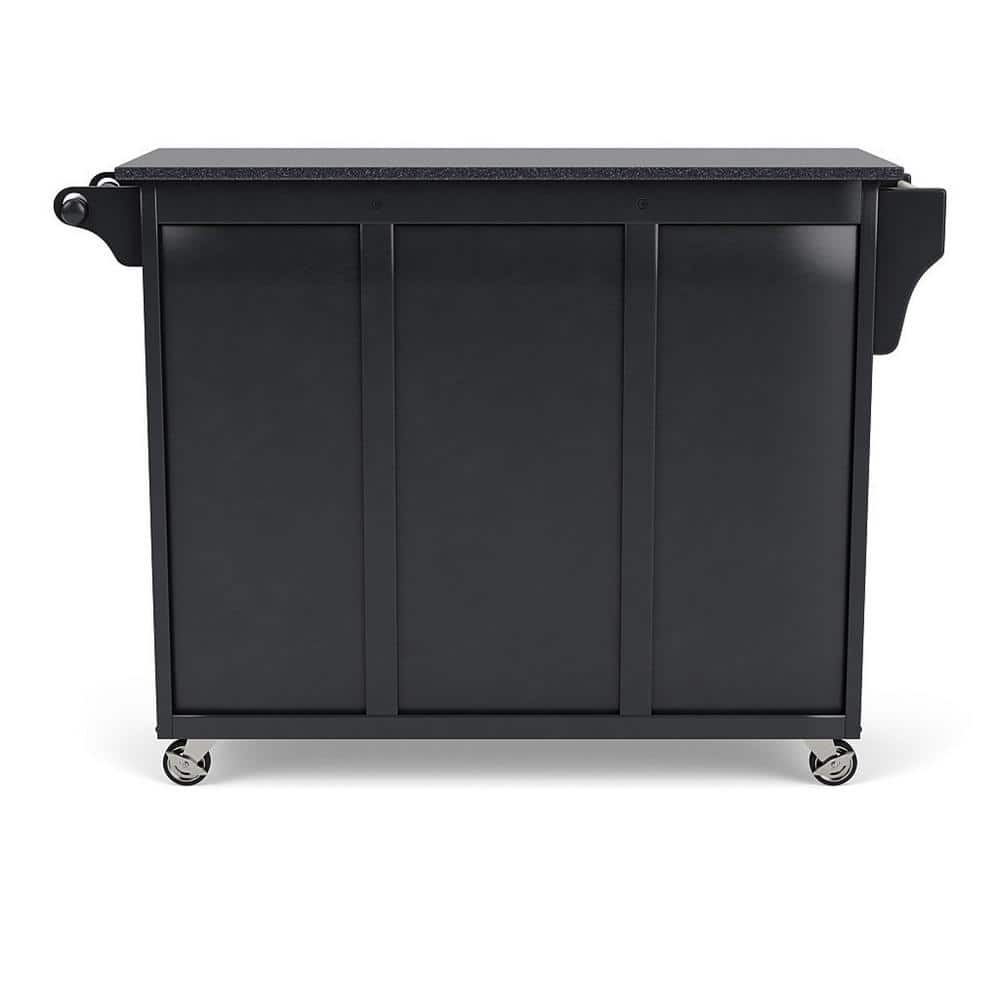 Black Granite Top Kitchen Cart with Storage and Spice Rack