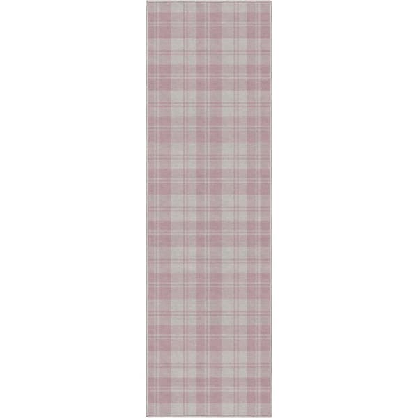 Well Woven Pink 2 ft. 3 in. x 7 ft. 3 in. Runner Apollo Plaid Farmhouse Geometric Area Rug
