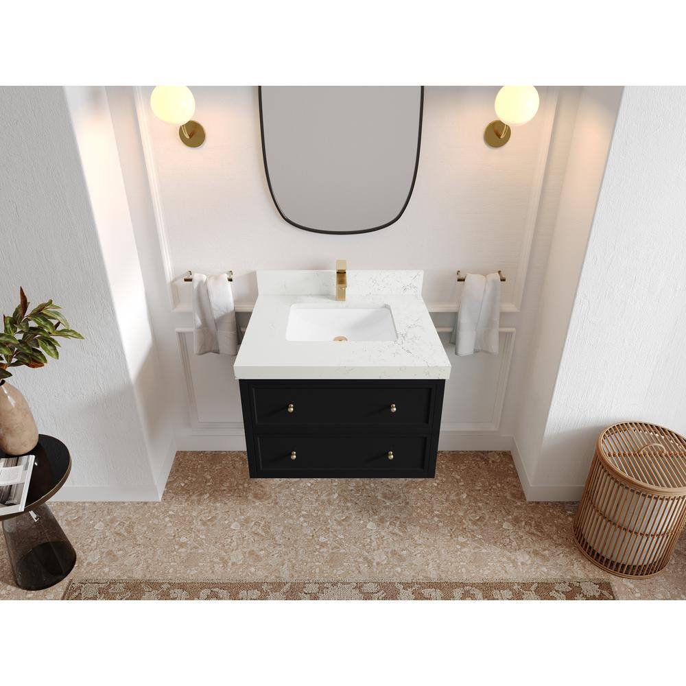 Roswell 30'' Black Floating Single Bathroom Vanity with White Top