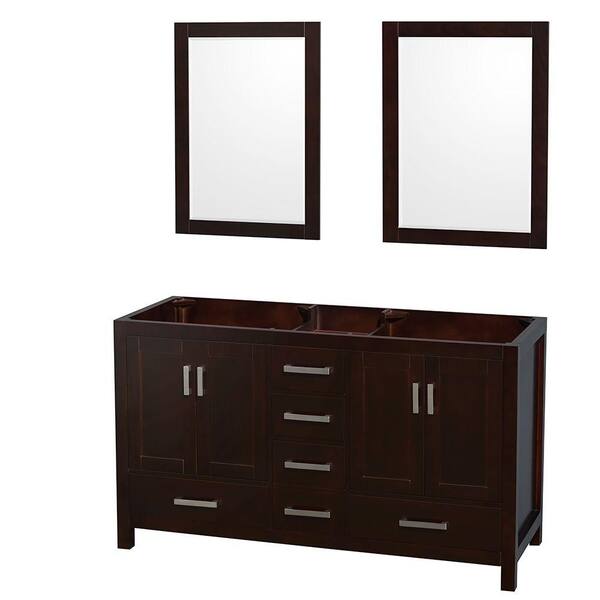 Wyndham Collection Sheffield 59 in. W x 21.5 in. D x 34.25 in. H Double Bath Vanity Cabinet without Top in Espresso with 24" Mirrors