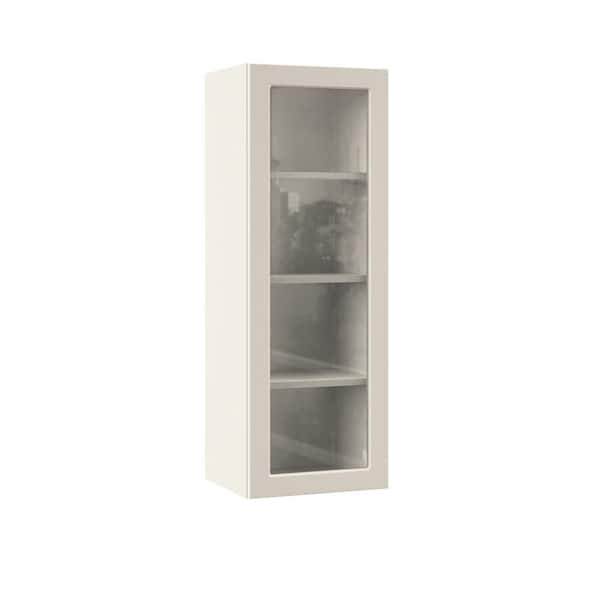 Hampton Bay Designer Series Melvern 15 in. W x 12 in. D x 42 in. H Assembled Shaker Wall Kitchen Cabinet in Cloud with Glass Door