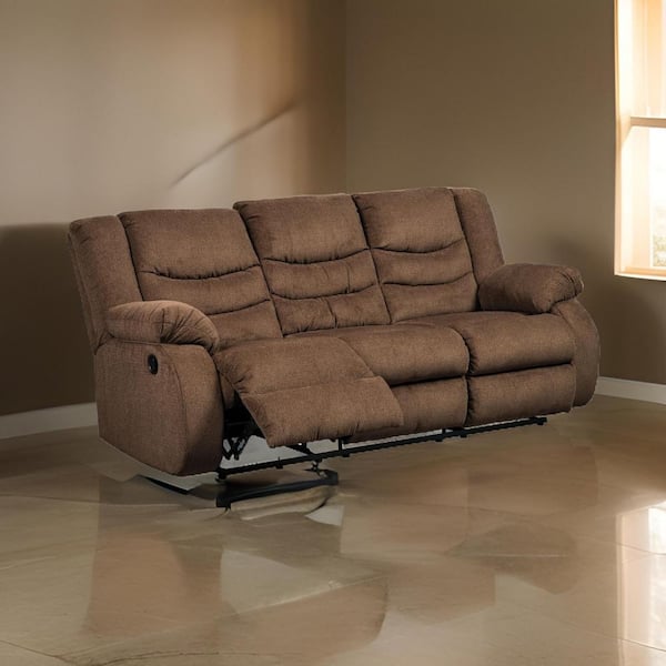 Benjara 40 in. Pillow Top Arm Chenille Rectangle Manual Recliner Sofa in Brown