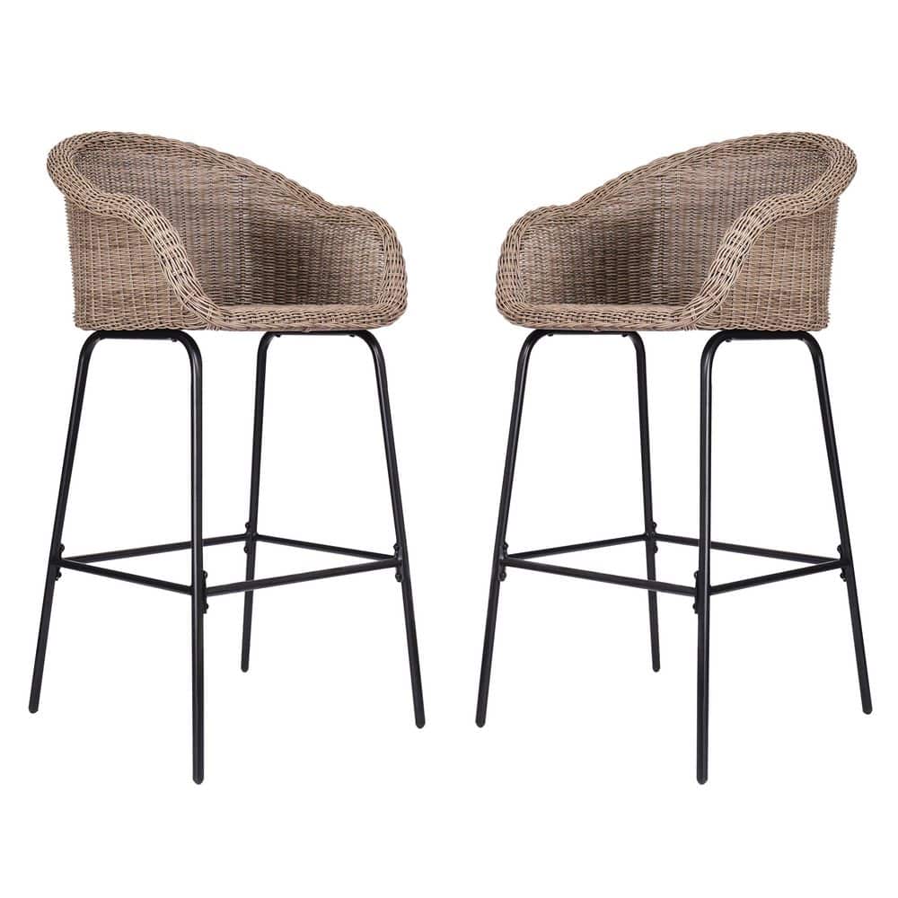 Light Brown Metal Wicker Outdoor Bar Stool All-Weather Dining Chris for Poolside Patio Backyard, 400lb Capacity(2-Pack) price history on PriceWatchPro