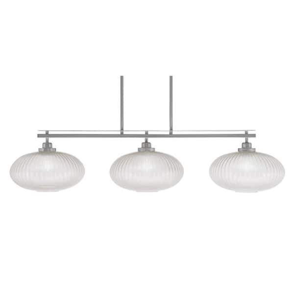 Unbranded Monroe 3-Light Brushed Nickel, Billiard Light, Any room with 12 in. Micro Bubble Ribbed Glass Shades no bulbs included