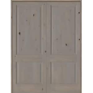 72 in. x 96 in. Rustic Knotty Alder 2-Panel Square Top Universal/Reversible Grey Stain Wood Double Prehung Interior Door