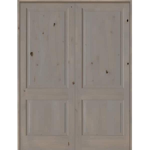 Krosswood Doors 72 in. x 96 in. Rustic Knotty Alder 2-Panel Square Top Universal/Reversible Grey Stain Wood Double Prehung Interior Door