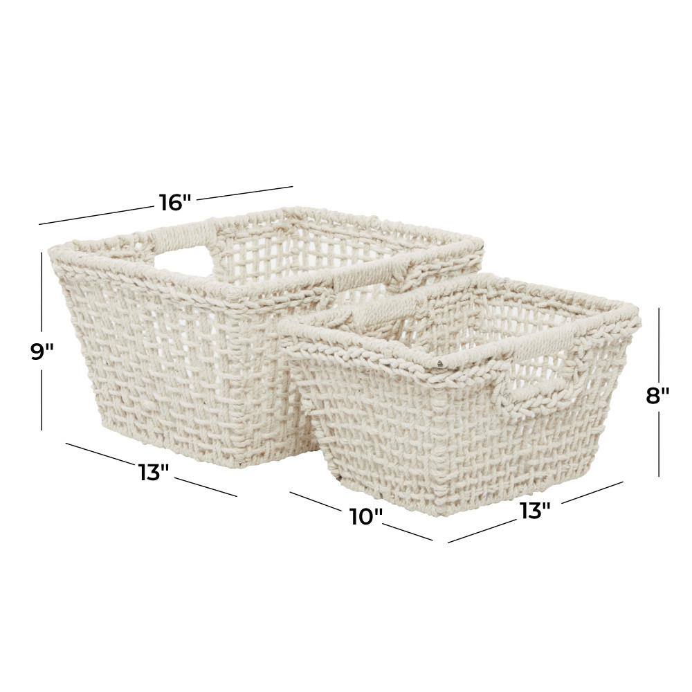 Handmade Cotton Rectangular Storage Baskets with Handles, Set of 2