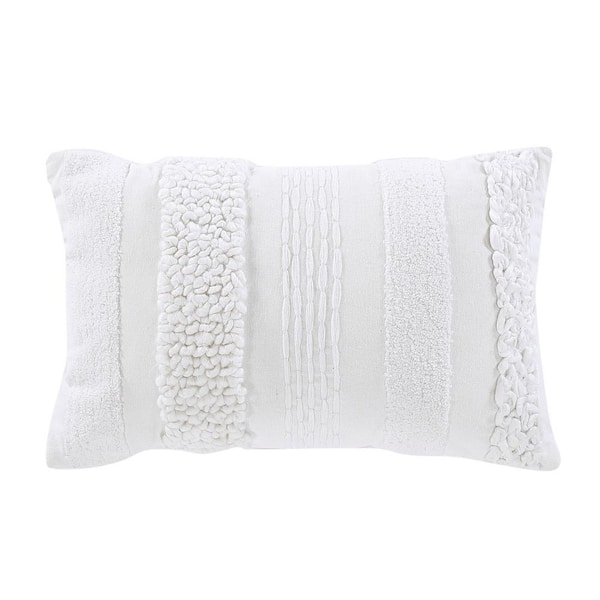 BRIELLE HOME Lennon White Textured 12 in. L x 18 in. W Throw Pillow