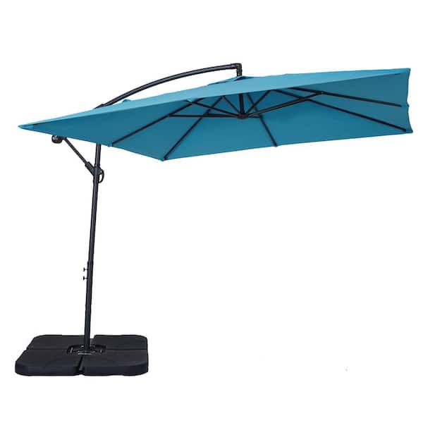 Unbranded 8.2 ft. x 8.2 ft. Square Cantilever Patio Umbrella in Light Blue with 50 lbs. Umbrella Base