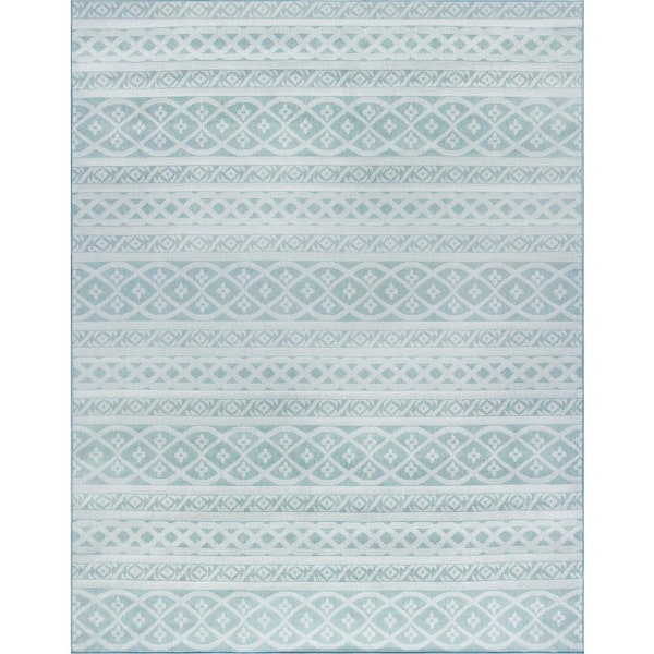 Tayse Rugs Vista Stripe Aqua 8 ft. x 10 ft. Indoor/Outdoor Area Rug