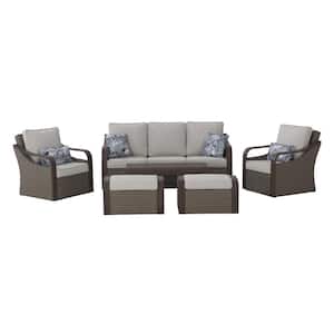 Rumney 6-Piece Wicker Patio Conversation Seating Set with Beige Cushions