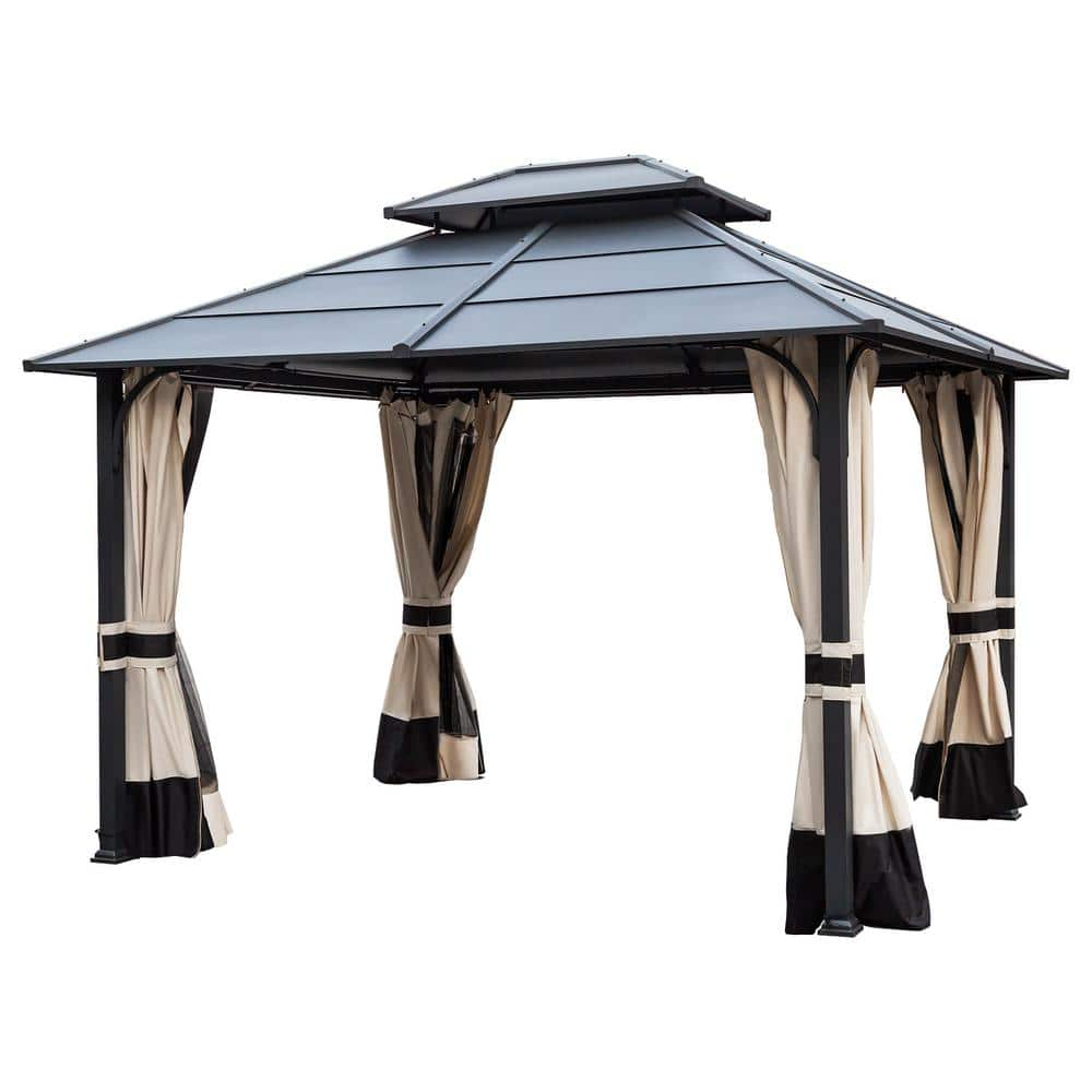 OUPES 10 ft. x 12 ft. Aluminum Gray Hardtop Gazebo with Galvanized ...