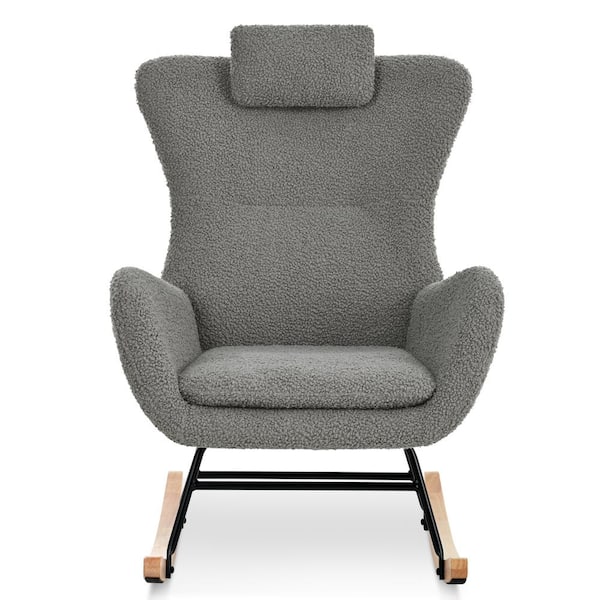 Aoibox Rocking Chair - with Rubber Leg and Cashmere Fabric, sSitable for Living Room and Bedroom, Gray