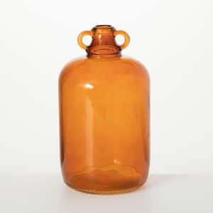 12.5 in. H Handled Amber Glass Jug Vase; Brown