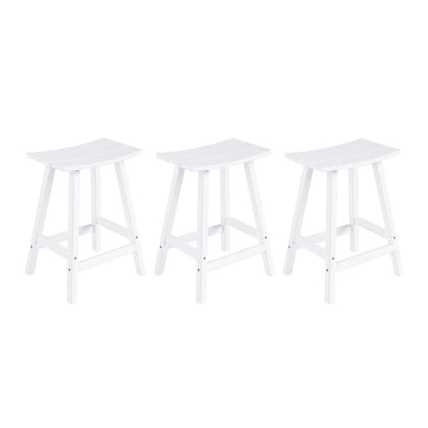 WESTIN OUTDOOR Franklin White 24 in. Poly HDPE Fade Resistant Outdoor Patio Saddle Seat Counter Height Bar Stool (Set of 3)