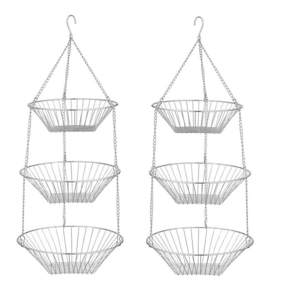 3-Tier Chrome Metal Hanging Basket (2-Pack) L0BP2QDYBW - The Home