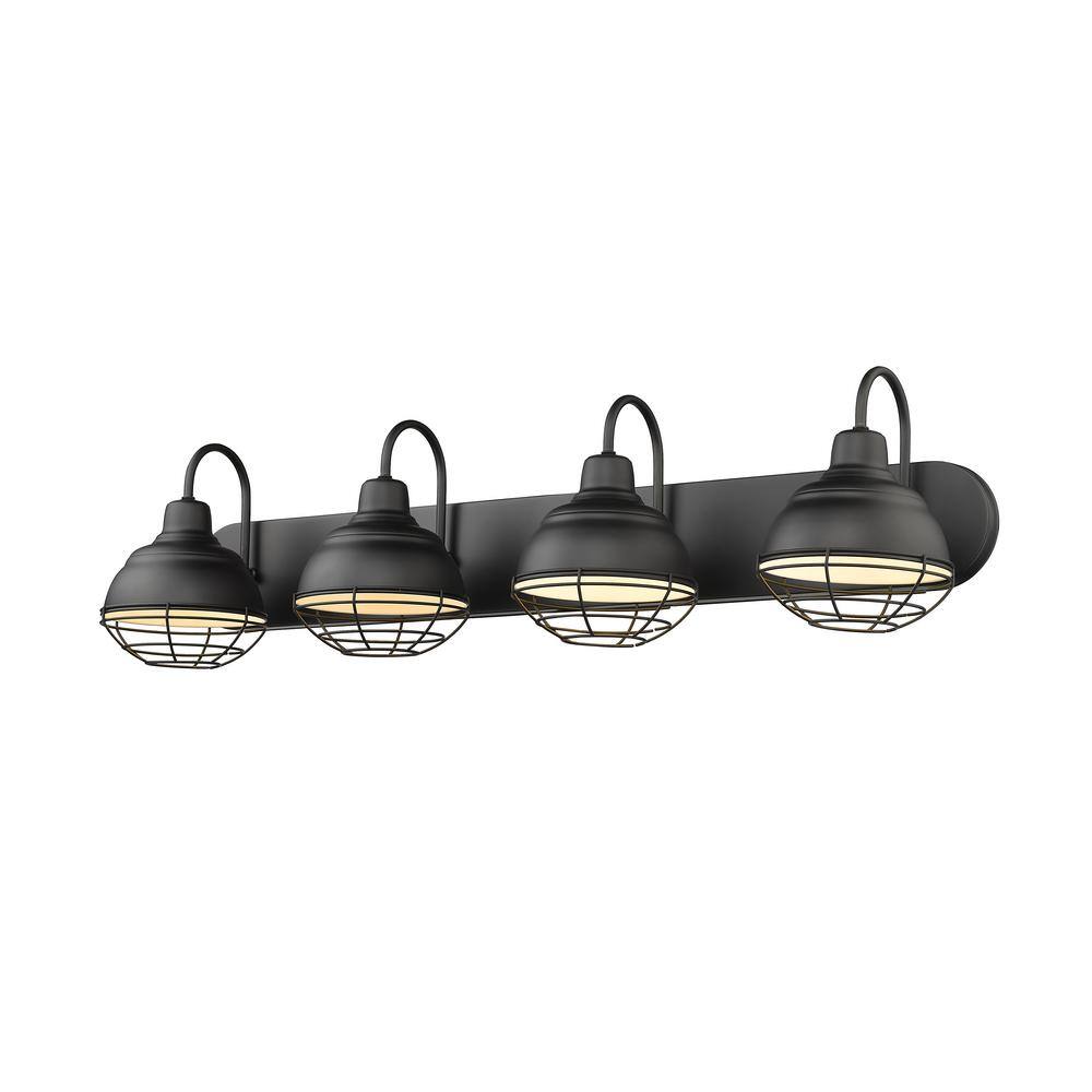 Matte Black Neo-Industrial 4-Light Vanity Fixture
